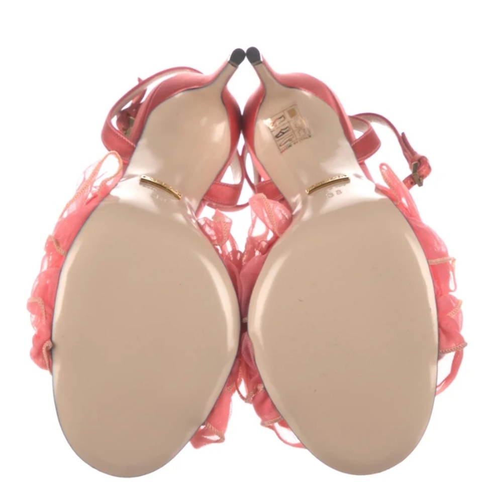 SOLD GUCCI NEW Tulle Ruffle Slingback Peach Heels Size 38 - Picture 3 of 9